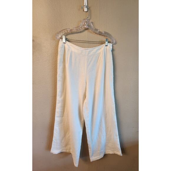 100% White Linen Wide Leg Pants Women SZ Small - Picture 1 of 9